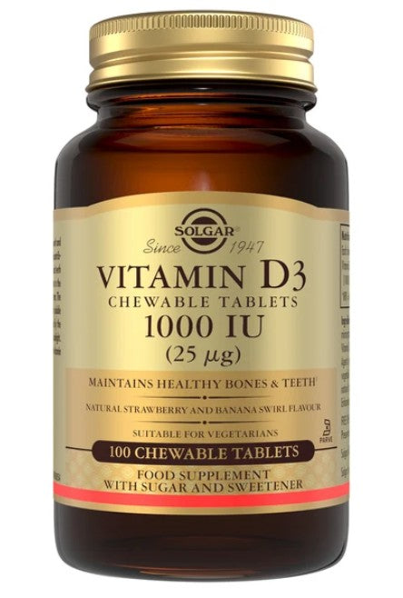 Solgar Vitamin D3 1000 IU (25 mcg) Chewable Tablets - Pack of 100