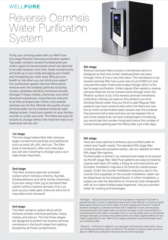 Well Pure Water Purification System - 5 Stage Reverse Osmosis