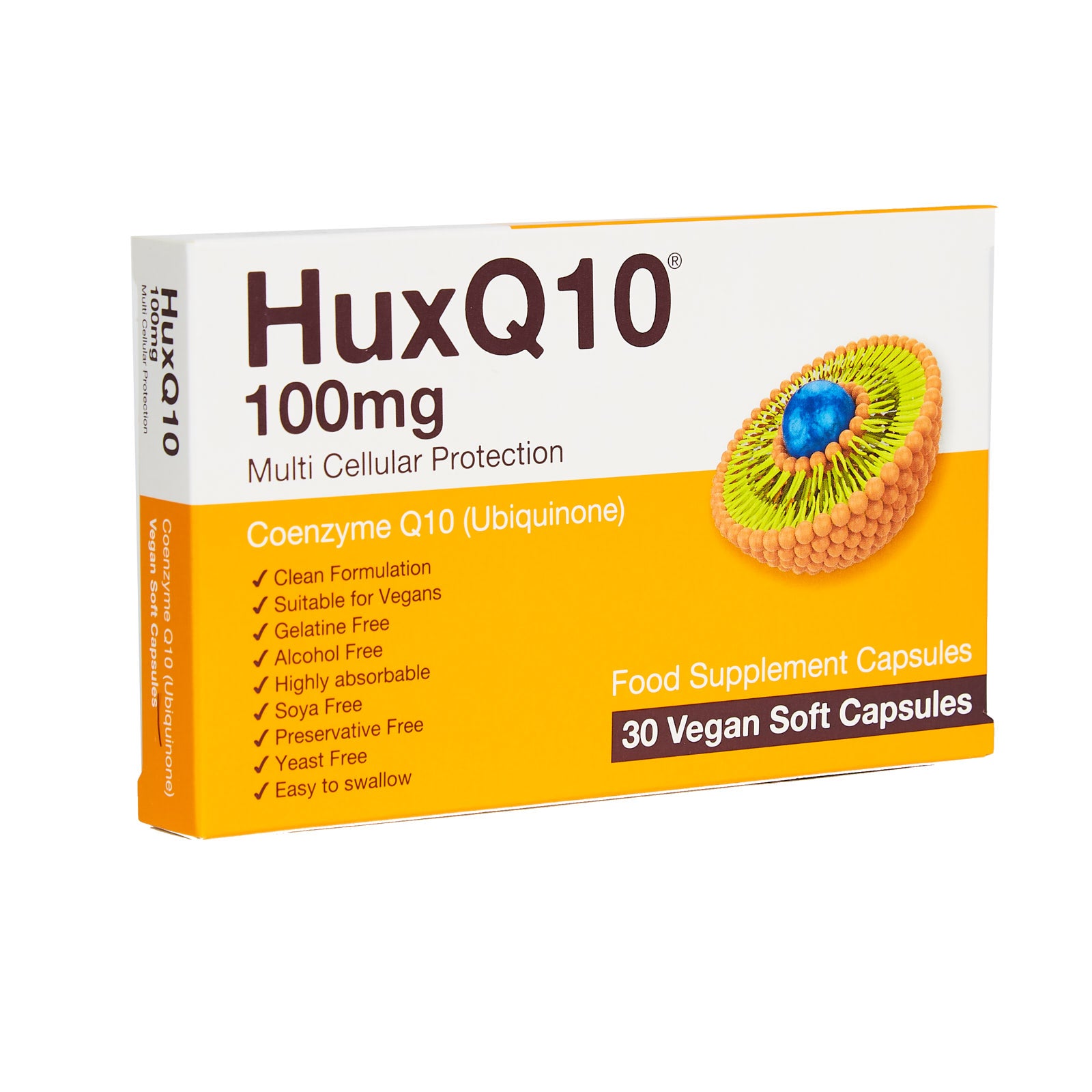 HuxQ10 100mg Coenzyme Q10 30 Vegan Soft Capsules