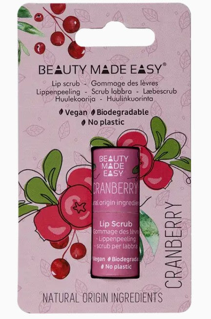 Beauty Made Easy Vegan Paper Tube Lip Scrub - Cranberry