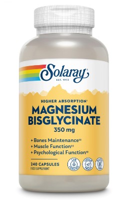 Glycinate de magnésium à haute absorption Solaray, 350 mg, 240 gélules végétales
