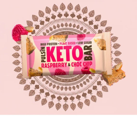 Pulsin Keto Raspberry &amp; Choc Chip Bar (50g) x18 - Health Emporium