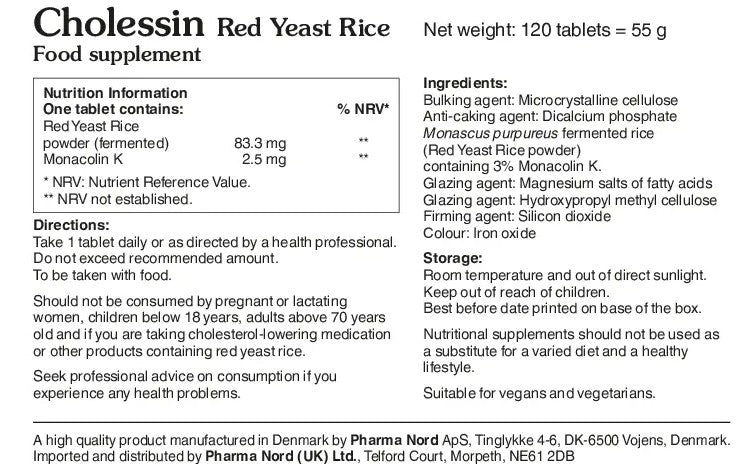 Pharma Nord Cholessin - Red Yeast Rice 120 Tablets - Health Emporium