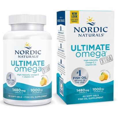 Nordic Naturals Ultimate Omega Xtra 1480 mg s vitamínem D3 60 měkkých gelů (citron)