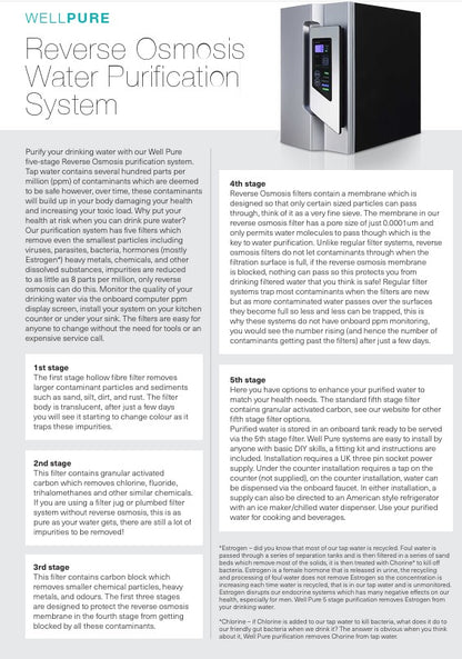 Well Pure Water Purification System - 5 Stage Reverse Osmosis