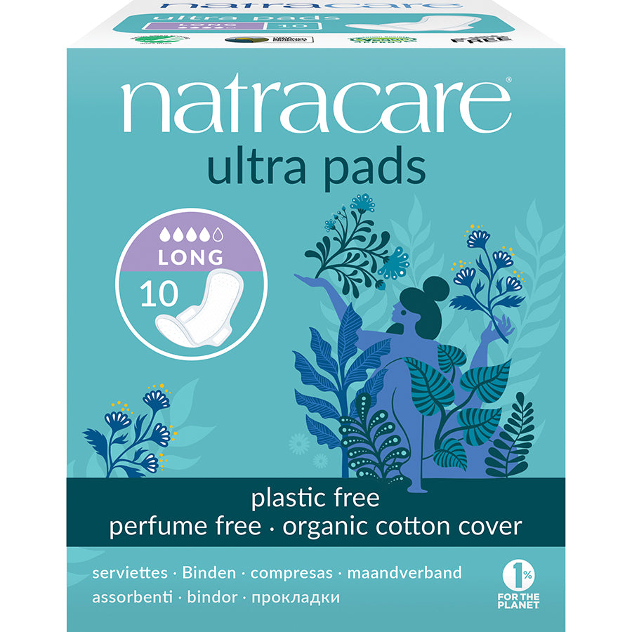 Natracare Organic Cotton Ultra Pads - Lange med vinger - 10