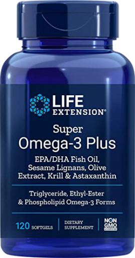 Super Omega-3 Plus EPA/DHA-Fischöl, Sesamlignane, Olivenextrakt, Krill und Astaxanthin
