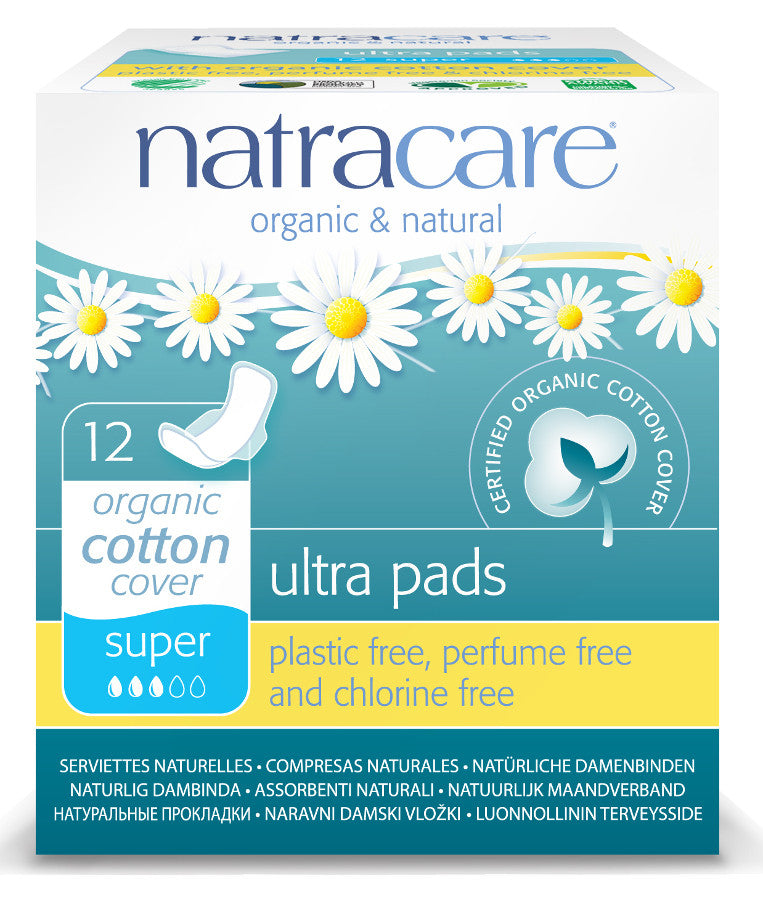 Natracare Organic Cotton Ultra Pads - Super with Wings - 12 - Health Emporium