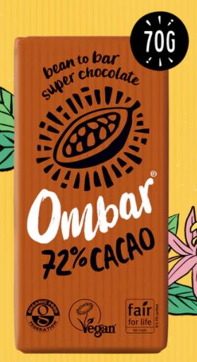 Ombar ดาร์กออร์แกนิกช็อคโกแลตโปรไบโอติก 72% 70g