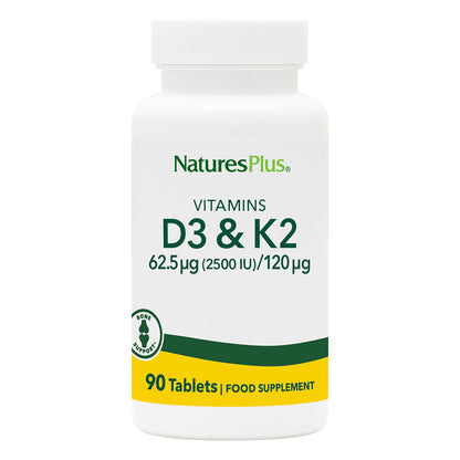 NaturesPlus Vitamins D3 &amp; K2 90 Caps 2500iu