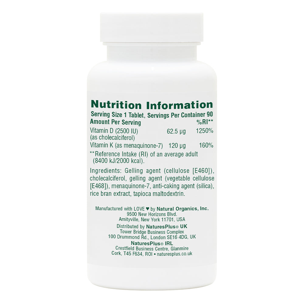 Natures Plus Vitamins D3 &amp; K2 90 Caps 2520iu