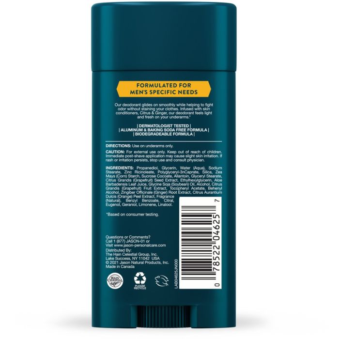 JASON Men’s Citrus and Ginger Deodorant Stick