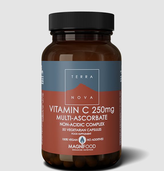 TERRANOVA vitaminas C 250 mg kelių askorbatų kompleksas (nerūgštinis) 50 dangtelių – Health Emporium